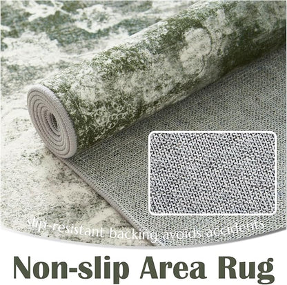 jinchan Washable Area Rug 8x10 for Living Room - Soft Faux Wool Ultra-Thin Stain Resistant Non-Slip Distressed Vintage Floral Large Christmas Carpet for Bedroom Home Office, Nursery(Green, 8'x10')