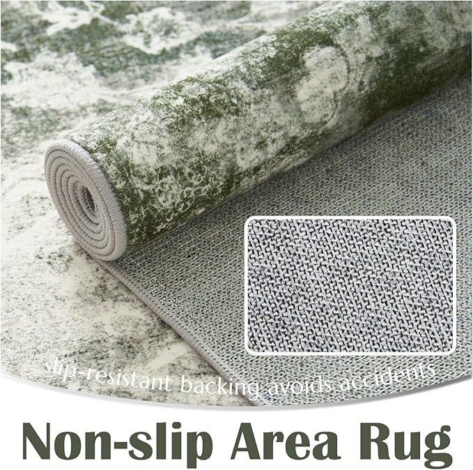 jinchan Green Floral 2x3 Rugs for Entryway - Vintage Washable Area Rug Ultra-Thin Low-Pile Soft Christmas Small Non-Slip Distressed Doormat for Entrance Kitchen Bedroom Bathroom (2x3ft, Forest Green)