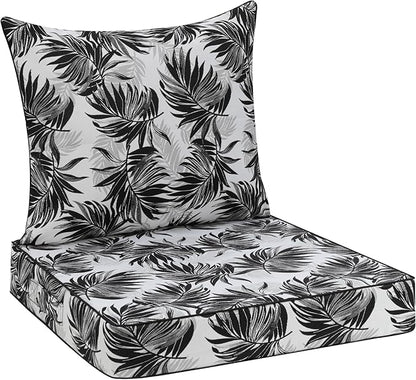 Favoyard Outdoor Seat Cushion 24 x 24 x 4 in Waterproof Pattern Fade Resistant Cover Removable Patio Furniture Cushions Deep Seat & Back Cushion Set with Adjustable Straps for Patio Chair Sofa Couch