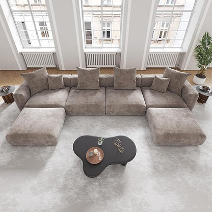 JACH 181" Oversized Modular Sectional Sofa, U-Shaped Deep 4-Seats Sectional Couch with Chaise Ottomans, Huge Plus Convertible Sofas, Corduroy Minimalist Couches for Living Room, Light Brown