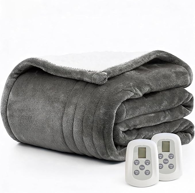 Heated Blanket Electric Blanket King 100"x90" Heating Blanket with Dual Control 10 Heat Levels & 10 Hours Auto-Off Overheat Protection Cozy Soft Flannel King Size Blanket Fast Heating Machine Washable