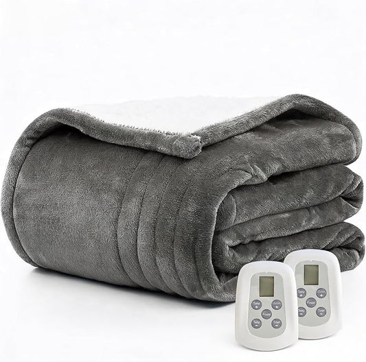 Heated Blanket Electric Blanket King 100"x90" Heating Blanket with Dual Control 10 Heat Levels & 10 Hours Auto-Off Overheat Protection Cozy Soft Flannel King Size Blanket Fast Heating Machine Washable