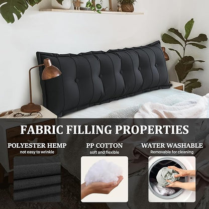 Large Bolster Reading Pillow Twin XL Backrest Positioning Support Pillow Daybed Cushion Headboard Pillows for Bed Bunk Sofa with Removable Cover, Black, 39 x 3 x 20 Inch