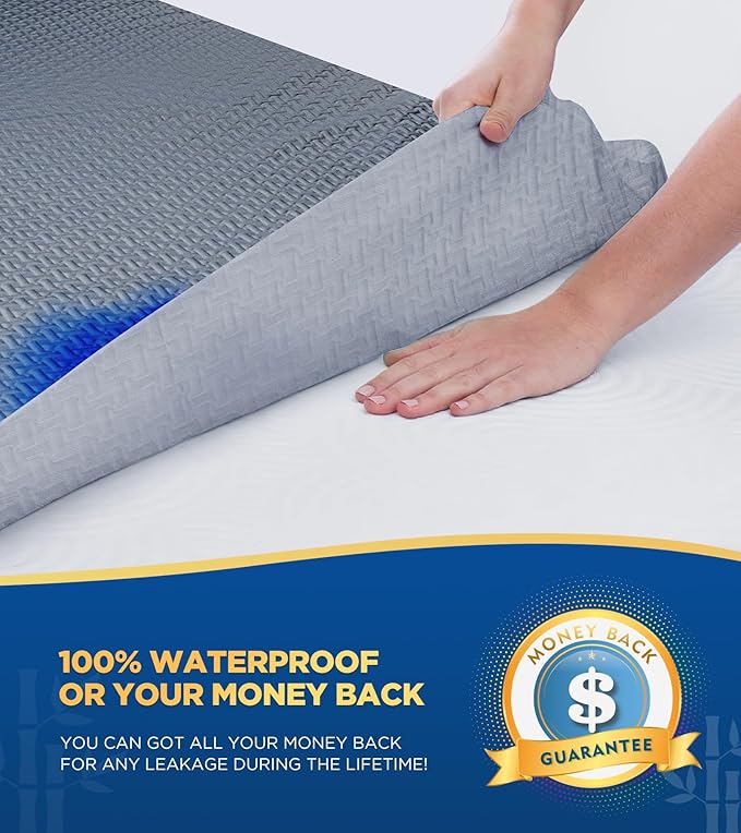 Premium 100% Waterproof Twin XL Mattress Protector, Breathable Cooling 3D Air Fabric Mattress Cover, Hypoallergenic Noiseless Bed Cover Vinyl Free, 8-21'' Deep Pocket (Gray)