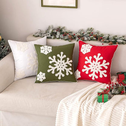 MIULEE Pack of 2 Christmas Decorative Snowflake Throw Pillow Covers Canvas Embroidery Winter Cushion Cases Holiday Decor Soft Pillowcases for Winter Couch Sofa Bedroom Car（Army Green, 20x20in）