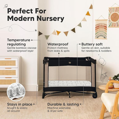 2-Pack Waterproof Pack and Play Sheets, Mini Crib Sheets Fitted for Boy, Girl - 38 x 26 Viscose from Bamboo Pack N Play Mattress Sheets for Graco, Toddler Playard Baby Crib Sheets Neutral (KeaSafari)