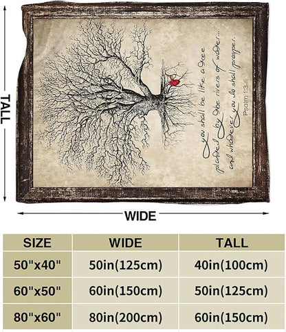 Christian Bible Tree of Life Throw Blanket - Religious Gifts and Decor for Women Men Adults - Soft Warm Cozy Fleece for Couch Sofa Bed 50"x40"