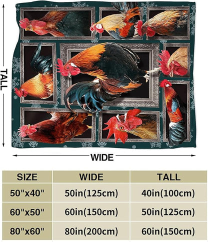 Rooster Throw Blanket - Chicken Farm Animal Gifts and Decor for Girls, Boys, Women, Men, Kids, Adults - Soft Warm Cozy Fleece for Couch, Sofa, Bed 80"x60"