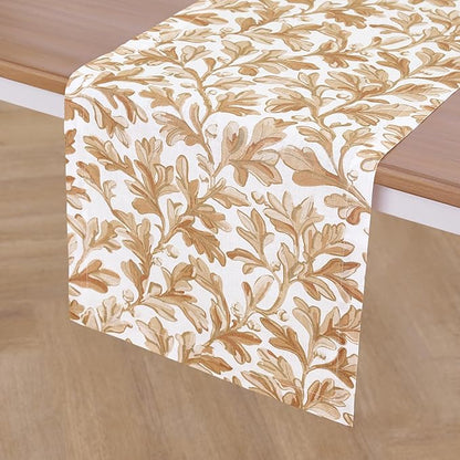 Solino Home 100% Pure Linen Fall Table Runner 90 Inches Long - Floral Print Table Runner 14 x 90 Inch for Autumn - Handcrafted and Machine Washable - Fallen Leaves Print