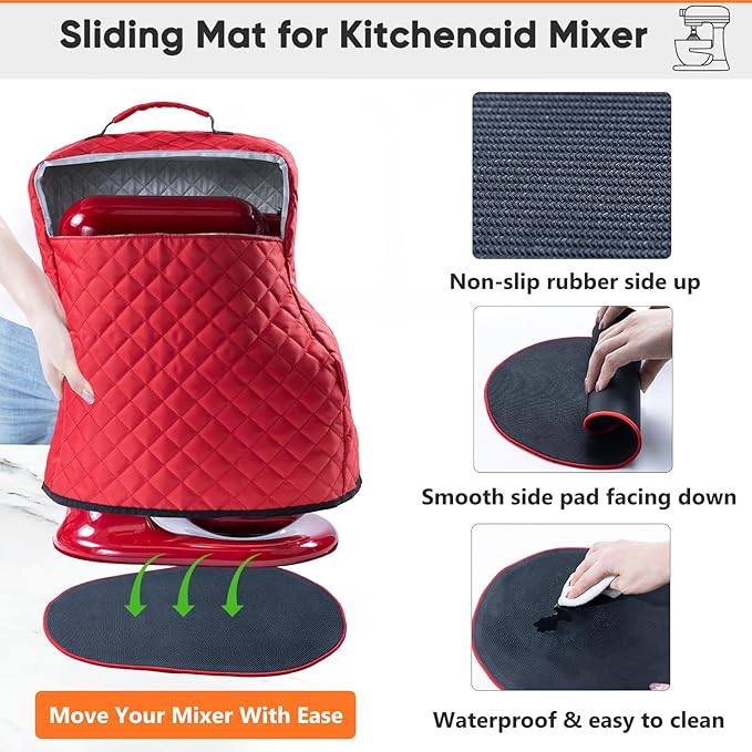 BAGSPRITE Stand Mixer Cover with Appliance Sliders Compatible with KitchenAid Mixer 6/7/8 Quart with Pockets for Kitchen Aid Accessories and Attachments