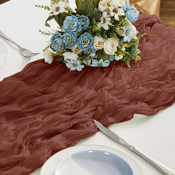 BALCONY & FALCON Terracotta Cheesecloth Table Runner 10FT 120 Inch Rustic & Boho Farmhouse Gauze Cheese Cloth Runners for Wedding Fall Thanksgiving Christmas Party Baby Shower Birthday Decor