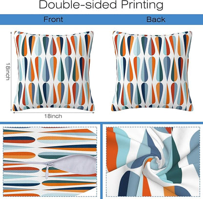 Mid-Century Drop Shapes Throw Pillow Cover Case Modern Retro Style Throw Pillows Set of 2 Super Soft Pillow Covers 18x18 Inches Farmhouse Home Decor for Living Room Bedroom Sofa Couch Cushion Cover