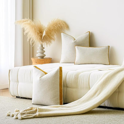 a moment Loop Yarn Linen-Like Pillow Cover Natural Soft Decorative Throw Pillow Case Farmhouse 12x20 Inch, Bohemian Textured Cushion Cover for Sofa Bed, Wrinkle-Resistant Home Decor Mustard Yellow