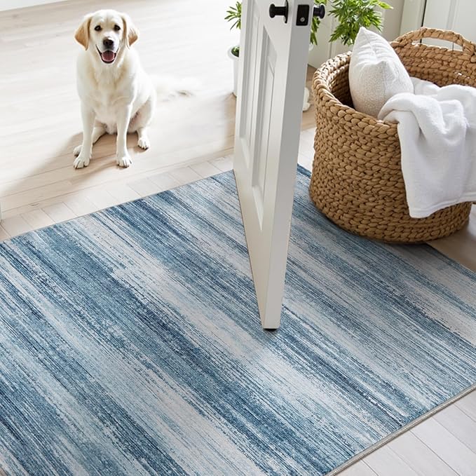 PADOOR Modern Abstract Entryway Rug - 2x3 Washable Rugs Non-Slip Door Mat, Ultra Soft Low Pile Floor Rugs Doormat for Entrance Front Door Indoor Blue