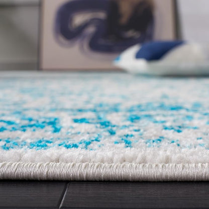 SAFAVIEH Area Rug 4x6 - Adirondack Collection - Ivory & Teal, Distressed Vintage Floral Design, Non-Shedding & Easy to Clean, Ideal for Living Room, Bedroom, Dining Space (ADR109D)