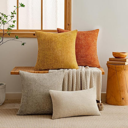 a moment Fall Mustard Yellow Chenille Throw Pillow Covers 16x16 Inch Pack of 2 Modern Decorative Throw Pillow Covers Farmhouse Cross Covers Home Decor for Sofa Bedroom Living Room