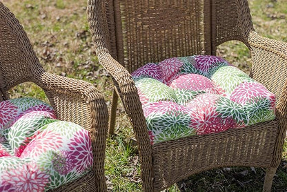 RSH DECOR: Tufted U-Shape Wicker Seat Cushions Set of 2 | 19” x 19” | All-Weather Spun Fabric | Water-Resistant | Outdoor Chair Cushions for Patio Furniture | Floral Blooms Pink