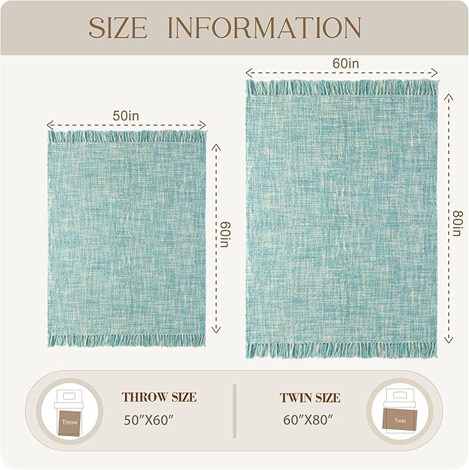 Multi-Color Turquoise Cable Knitted Throw Blanket for Couch,60"X80" Boho Style Textured Blankets for Home Decor,Super Soft Warm Cozy Chunky Knit Blanket with Decorative Tassels for Bed