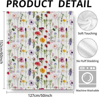 Floral Blanket, Cottagecore Colorful Wildflower Flower Throw Blankets for Home Bedroom Living Room Couch Bed Decor, Floral Throw Blanket, 50x60 Inch