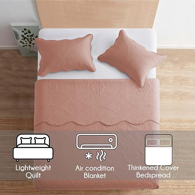 IR Imperial Rooms 10 Pack Twin Quilt Bedding Set (68" x 86") - Bulk Wholesale for Hotels, Guest Bedroom & Airbnbs - Lightweight Microfiber Reversible Floral Embossed Quilts Bedspreads (Peach)