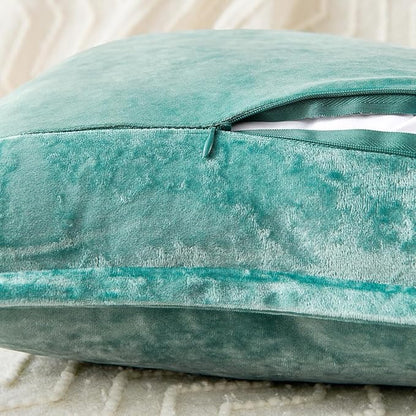 Luxurious Velvet Euro Shams Decorative Throw Pillow Covers 26x26 Set of 2 Solid Square Euro Pillow Shams for Sofa Couch Bedroom, Aqua Green