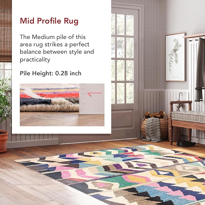 Nuloom Ofelia Handmade, Multicolor/Black, 2'6" x 8', Geometric, Wool, Soft and Cozy, High Traffic, Stain Resistant, Easy Clean, Durable Runner for Bedroom, Living Room, Dining, Den, Foyer