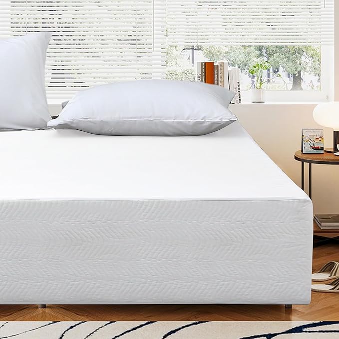 Queen Bed Skirt-Box Spring Cover with 16 Inch Tailored Drop,Wrinkle and Fade Resistant Hotel Wrap Around Bed Skirts,Bed Frame Cover (Wave Pattern White, Queen-16 Drop)