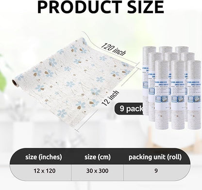 RAY STAR 12X120 Inch Shelf Liner for Kitchen Cabinets, Non-Adhesive Cabinet Liner Washable, PVC Drawer Liner for Dresser Non-Slip Bathroom (Floral)(9 Roll)