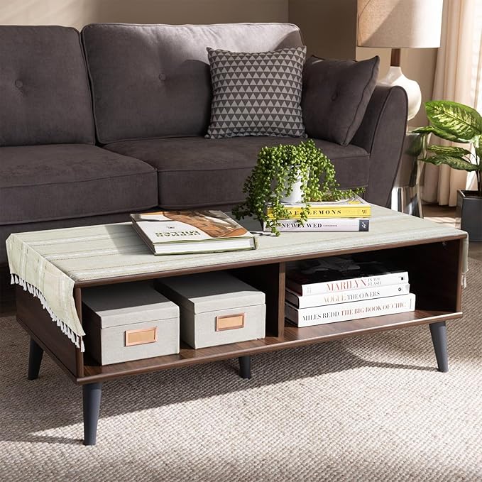 Coffee Table Cloth, Table Cover with Pockets and Tassel, Coffee Jacquard for Living Room Small Rectangle Tablecloths Washer Dryer Fridge Top Dust Cover,Easy Care Machine Washable