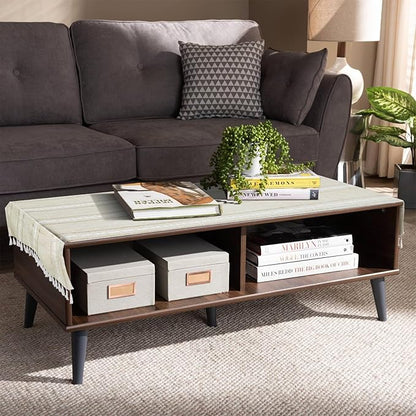 Coffee Table Cloth, Table Cover with Pockets and Tassel, Coffee Jacquard for Living Room Small Rectangle Tablecloths Washer Dryer Fridge Top Dust Cover,Easy Care Machine Washable