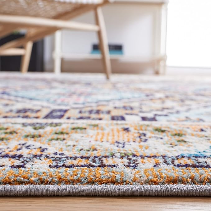 SAFAVIEH Area Rug 8x10 - Madison Collection - Large - Orange & Beige, Boho Diamond Distressed Design, Non-Shedding & Easy Cleaning, Ideal for Living Room, Bedroom, Office, Dining Space (MAD418P)
