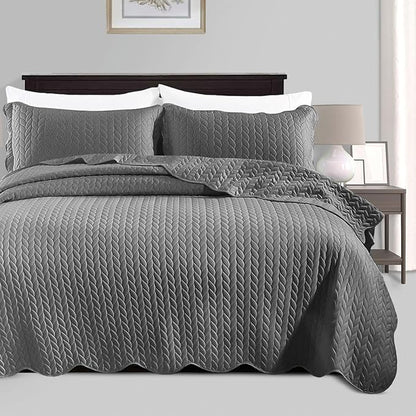 IR Imperial Rooms California King Quilt Bedding Set Size (118"x106") + 2 Pillow Shams (20" x 36"+ 2") - 3 Pcs All Season Reversible Microfiber Coverlet Embossed Quilt Bedspread (Grey)