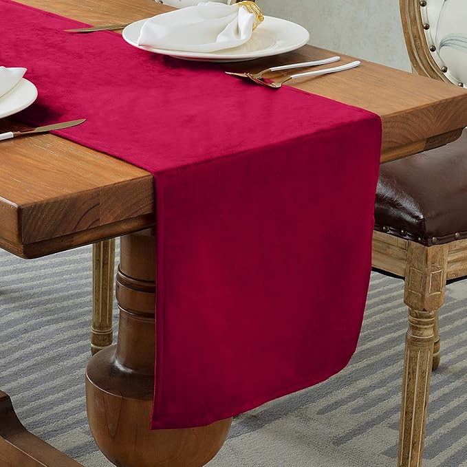 BALCONY & FALCON Velvet Table Runner 14"x71" Red Luxury Machine Washable Farmhouse Vintage Runner for Table Dining, Party, Wedding, Birthday, Easter, Thanksgiving & Christmas & Home Décor