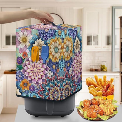 Dust Cover for Kitchen Air Fryer Accessories, Kitchen Appliance Dust Covers Dust Protection with Storage Pockets Home Kitchen Decorations, Boho Flower Purple Blue