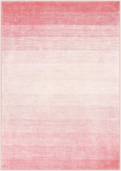 Wonnitar Washable Light Pink Rug, 5x7 Modern Ombre Rugs for Living Room, Non-Slip Abstract Area Rug for Bedroom Girls, Non-Shedding Soft Large Throw Carpet for Bathroom (Pink, 5'x7')