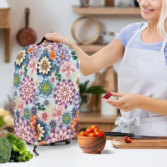 Boho Mandala Flower Blender Dust Cover with Drawstring Field Stand Mixer or Coffee Maker Cover Anti Fingerprint Polyester Appliance for Home Kitchen Decor