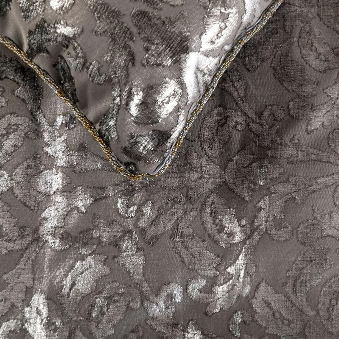 The HomeCentric Silver Bed Runner Without Pillow Cover, CA King Size 86"x18" Decorative Bed Runner, Silver & Grey Velvet Bed Scarf in Foil Velvet Bead Border - Silver Glitterati