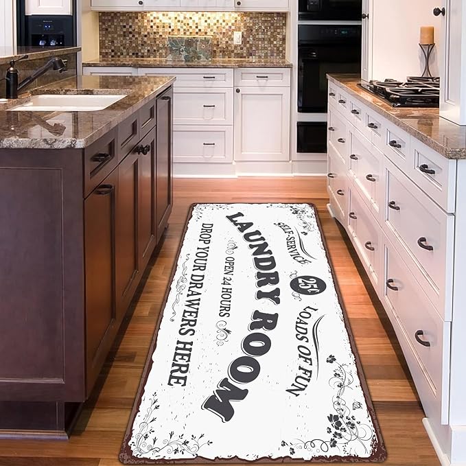 Zoke Laundry Room Rug Runner Stylish Non-Slip Laundry Room Mat 20"x47", Versatile, Waterproof Runner for Laundry, Kitchen, and Bathroom, Mudroom Decor and Farmhouse Charm
