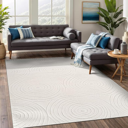 Beverly Rug Micro Loop Area Rug Light Gray 9x12 Geometric Modern Luxury Circular Durable Soft Indoor Rugs for Living Dining Room Office Stain Resistant Non Shedding Casual Indoor Carpet 9 x 12