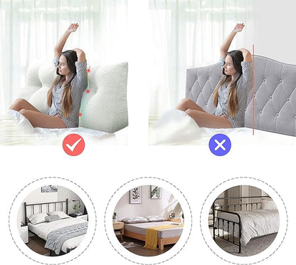 Wedge Headboard Pillow Dorm Room Reading Pillow Back Support for Sitting Up in Bed Bolster Lumbar Cushion Body Positioning Bedrest Cotton Linen 54in Grey-Beige Full