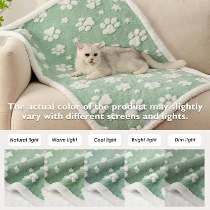 Waterproof Blanket for Dog Cat or Adult, Cute 3D Textured Paw Dog Blanket for Bed Couch Sofa, Soft Liquid Pee Proof Pet Furniture Protector, 50"x60", Green