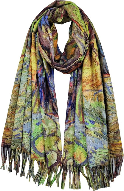 VENVSBEE Reversible Scarf Soft Large Shawl Wrap Blanket Double Sided Art Print Warm Pashmina Stoles Klimt Van Gogh Gifts