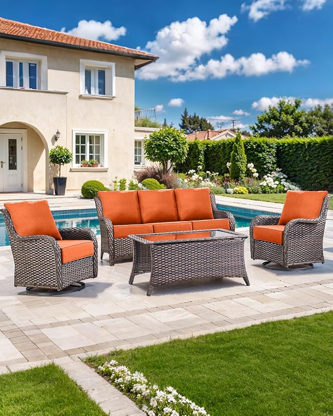 Luxury 22x24/22x25 6-Inch Outdoor Chair Cushions Set of 4 - Heavy Duty Water-Resistant Comfortable Cushion for Patio Furniture Set Dining Gliding Rocking Chairs Loveseat L-Shape Sofa - Orange