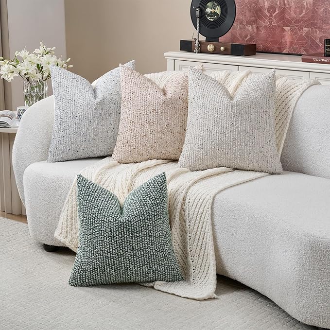 Striped Throw Pillow Covers 20x20 Set of 2 Green Textured Boucle Chic Morden Boho Accent Farmhouse Square Decorative Couch Pillow Covers for Home Decor Bed Sofa Living Room