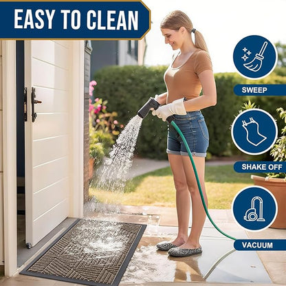 Smiry Front Door Mat Outside Entrance, Heavy Duty Sturdy Natural Rubber Doormat, Trap Dirt and Moisture, Easy Clean Low Profile Mats for Indoor Outdoor Entry, Irregular Triangle (36x24, Mixed Khaki)