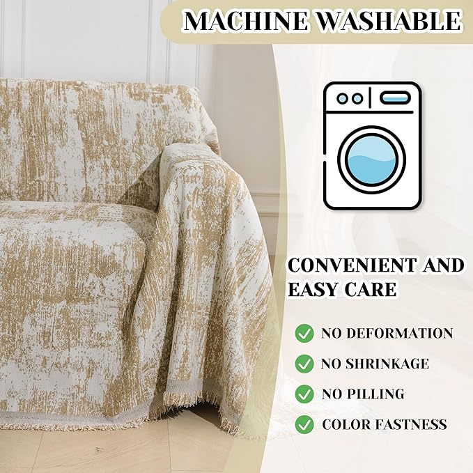 MEETSKY Small Couch Cover Oversized Recliner Covers Washable Armchair Sofa Cover for Dog, Chenille Khaki Abstract Geometric Jacquard Sofa Throw Cover Durable Modern Single Sofa Slipcovers, 71" X 91"