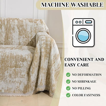 MEETSKY Small Couch Cover Oversized Recliner Covers Washable Armchair Sofa Cover for Dog, Chenille Khaki Abstract Geometric Jacquard Sofa Throw Cover Durable Modern Single Sofa Slipcovers, 71" X 91"