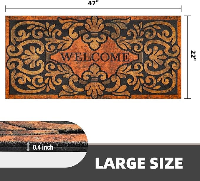 Large 47"x22" Heavy Duty Welcome Mat Outdoor with Non-Slip Rubber Backing - Durable Outdoor Door Mat for Front Door Entrance, Garage, Patio & High Traffic Areas（Welcome - Style2）