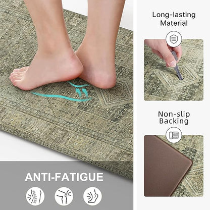 GENIMO Kitchen Mats for Floor, Washable Anti Fatigue Mat for Cushioned, 17.3"x59", Waterproof Kitchen Rugs, Non Slip Foam Comfort Standing Mat Rug for Home, Runner, Sink, Laundry, Tan