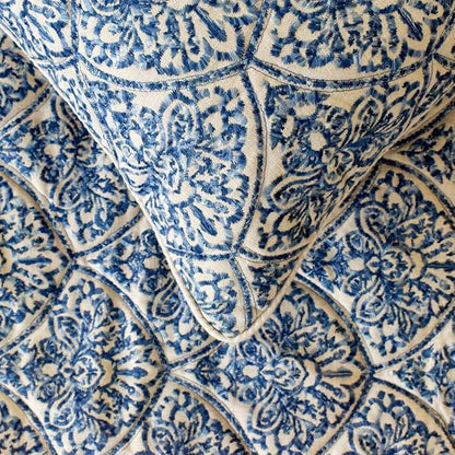The HomeCentric King/Queen/Twin Blue Decorative CA King 86"x18" Bed Runner with Pillow Cover, Embroidery, Quilted Bed Scarf on Cotton Fabric - Farzeen Blue